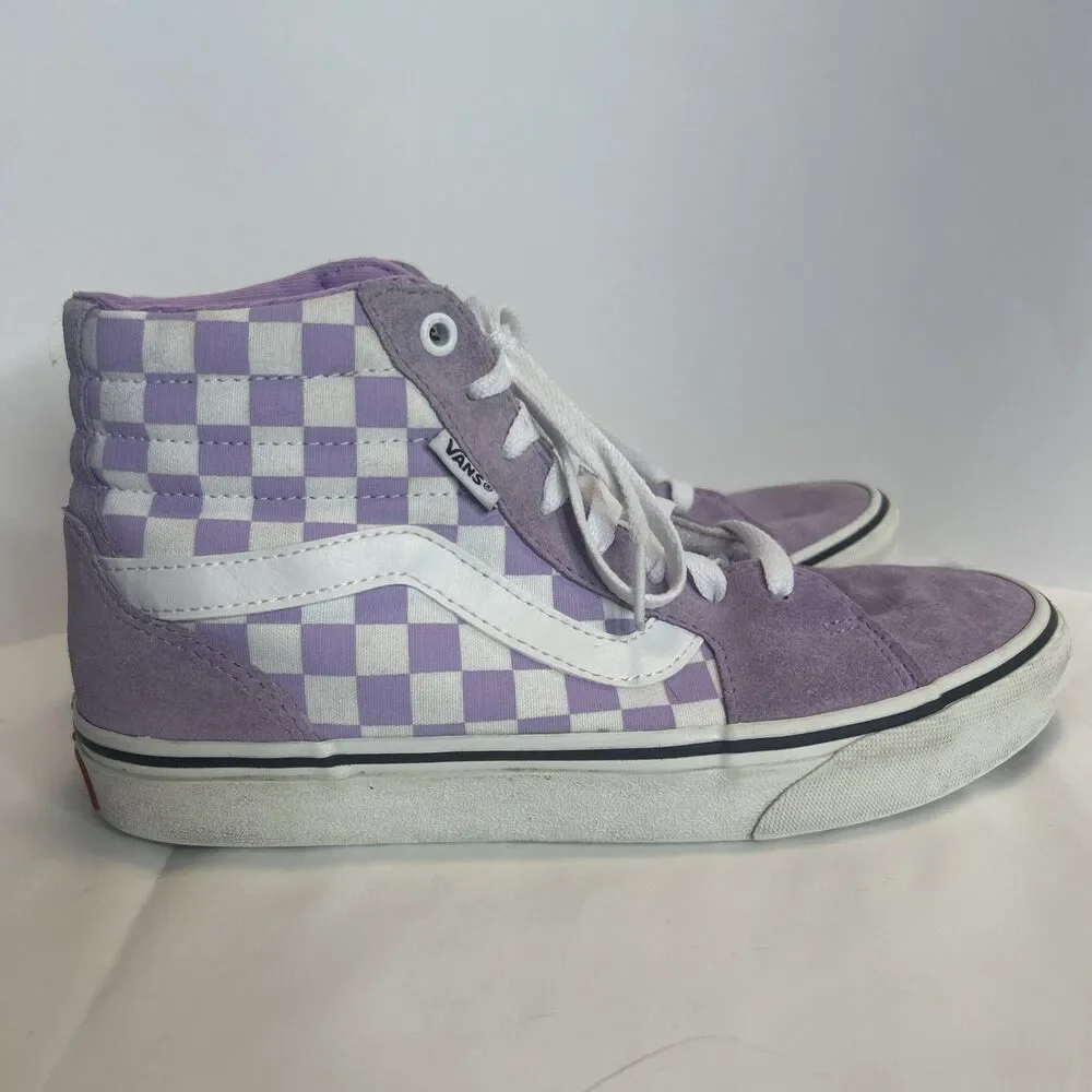 VANS women’s High Top Lace-Up Sneakers US 7.5  Purple/White Check Pre-Owned